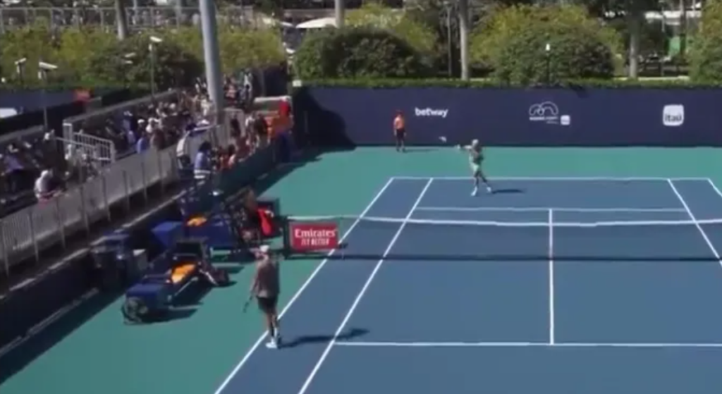 Jakub Mensik throwing Tennis Racket