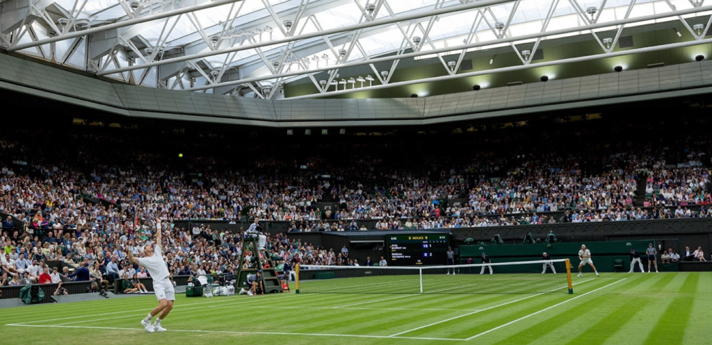Andy Murray and Stefanos Tsitsipas at The All England Club's Centre Court - Wimbledon 2023