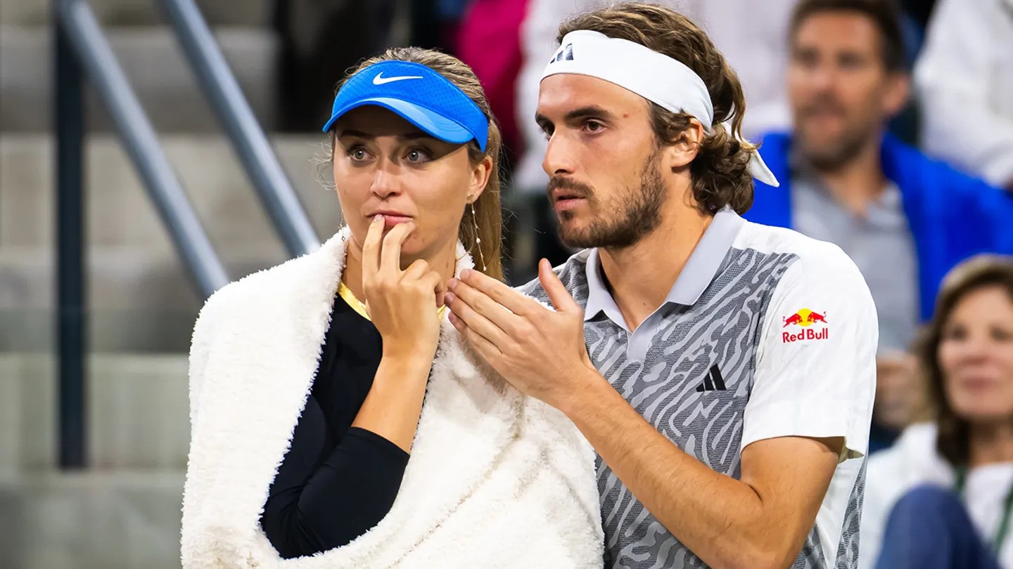 Badosa and Tsitipas pictued at the BNP Paribas Open in Indian Wells, March 5 2024. Photo by Robert Prange. 