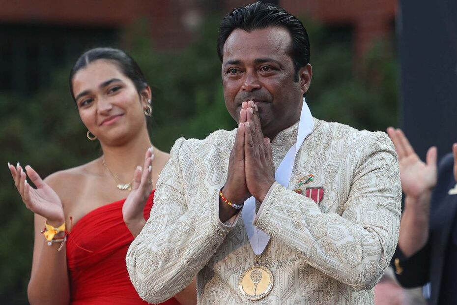 Leander Paes and Daughter after Hall-Of-Fame Entry