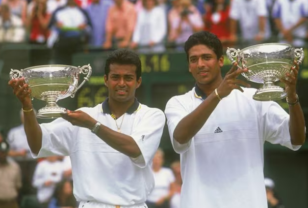 Mahesh Bhupathi and Leander Paes with Wimbledon Doubles Championship