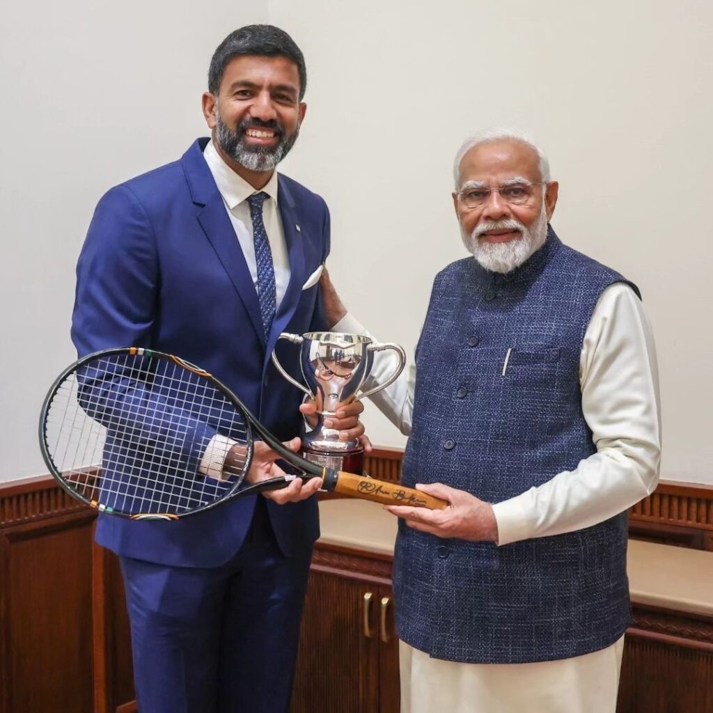 Rohan Bopanna Presenting His 2024 Australian Open Trophy to Prime Minister Modi